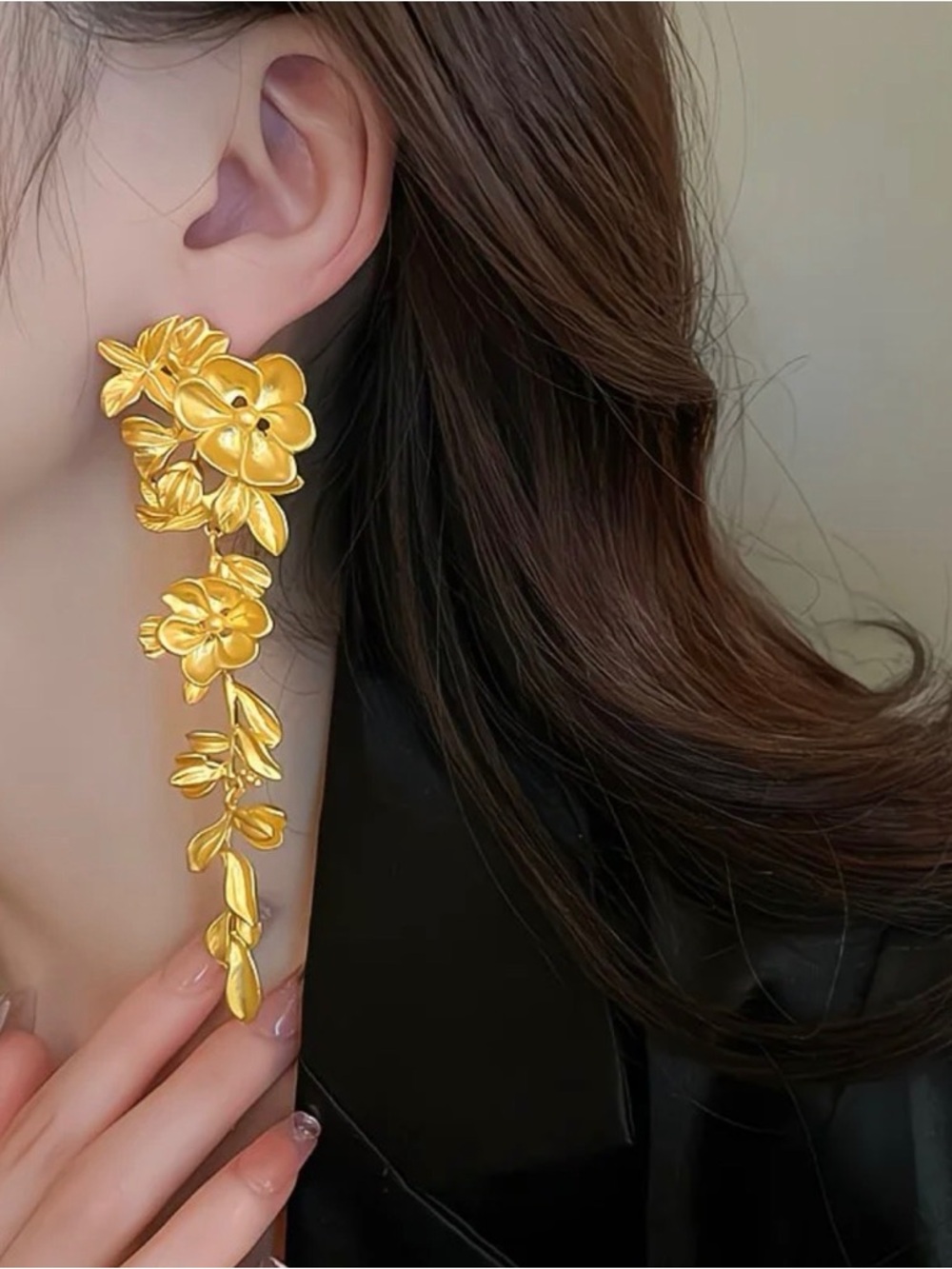 Zara Gold Floral Cascade Drop Earrings